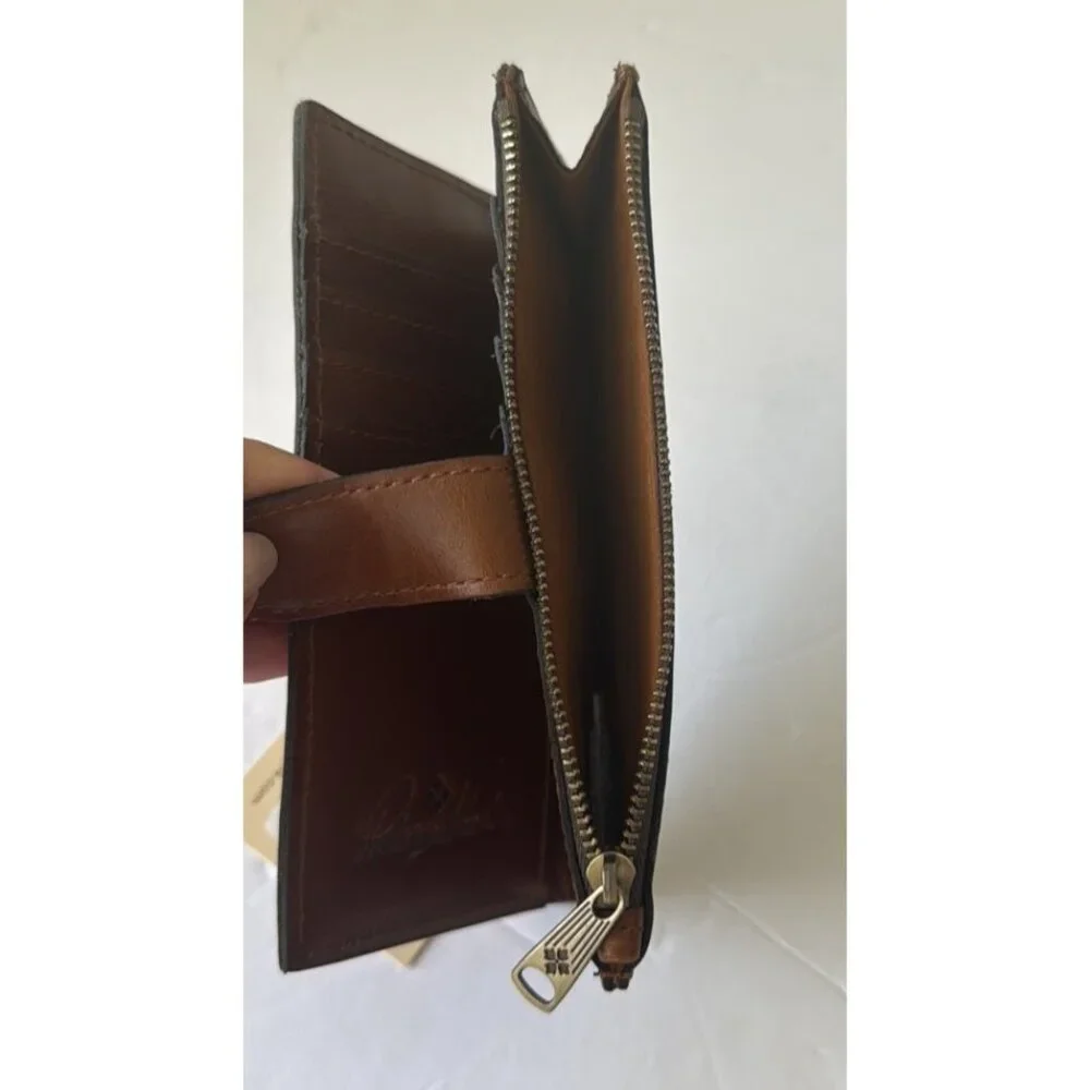 Patricia Nash Nazari Leather Bifold Wallet RFID Protection Brown European Map